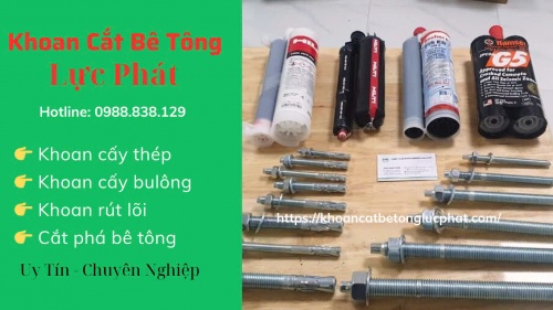 Báo giá thi công khoan cấy bulong thép chờ bằng kep Ramset G5, Hilti uy tien, chuyên nghiệp