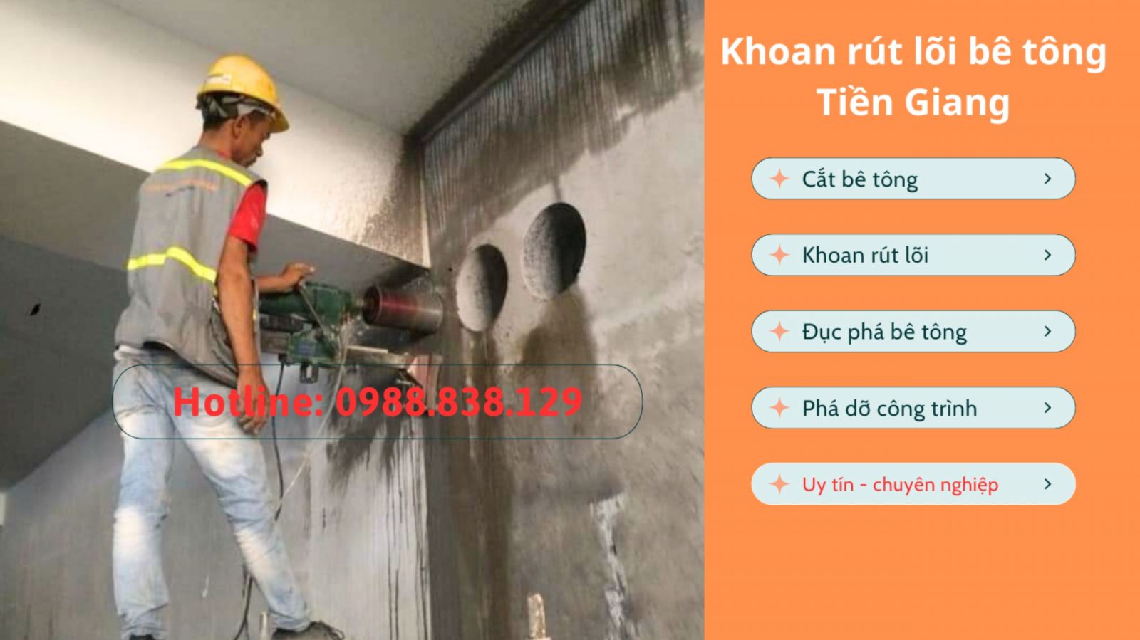 Khoan rút lõi bê tông cốt thép tại tiền giang thi công nhanh chóng