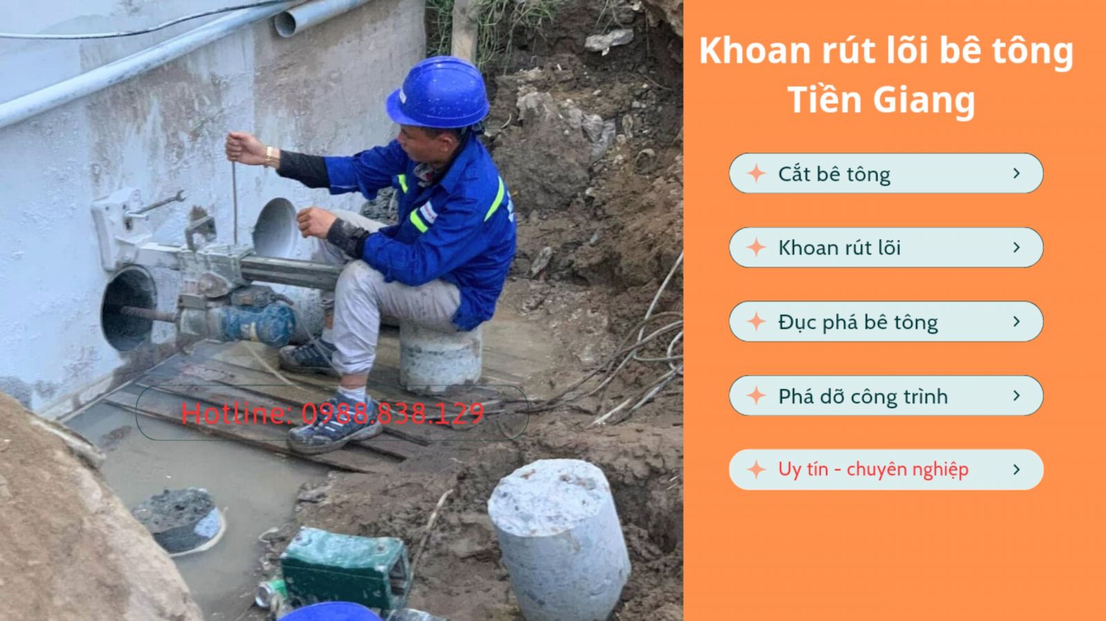 Khoan rút lõi tường bê tông tại tiền giang